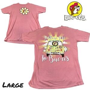 Buc-ees Pink Women's T-shirt Follow Me To Buc-ees Hippie Volkswagen Size LARGE